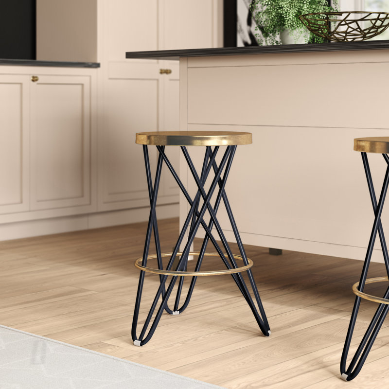 Lulabelle Iron Counter Stool with Iron Frame, Black, Counter Stool (24" Seat Height)
