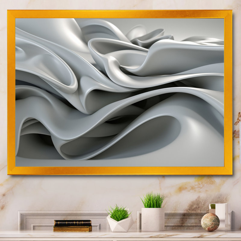 «Gray Infinite Ripples - Abstract Modern Waves», reproduction sur toile encadrée, H 30 po x l 40 po, Doré