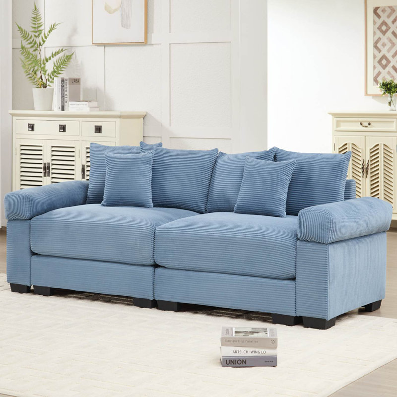 82.6" Oversized Modular Corduroy Sofa, Blue