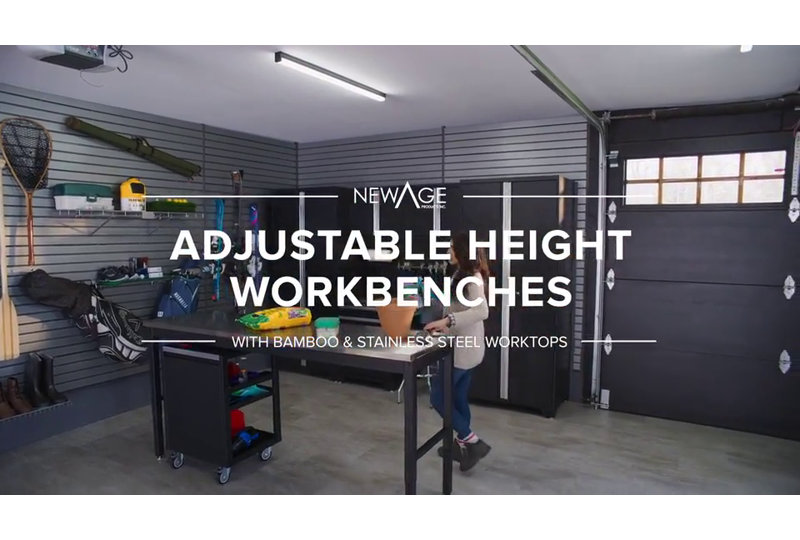 Adjustable Height Gray and White Steel Workbench with Stainless Steel Top