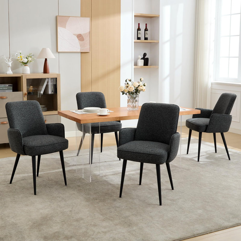 Gennadiy 54cm H Polyesterfaser Upholstered Metal Upholstered Back Side Chair, Black