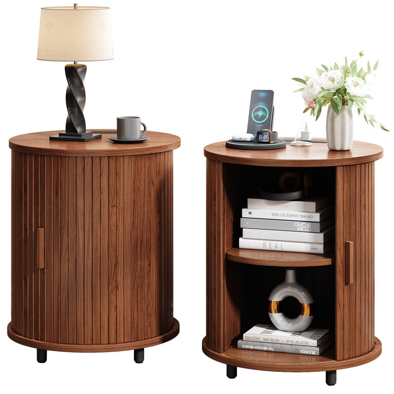LunaSide 2-Pack Round End Table, Walnut, 2