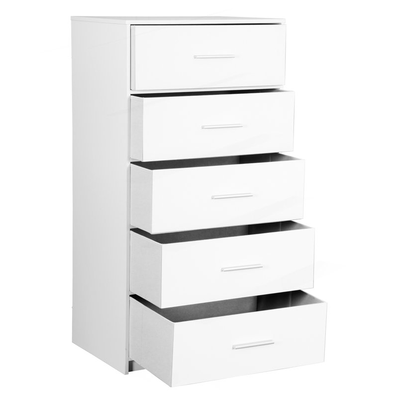 5-Drawer Dresser With Large Fabric Drawers, Silver, White