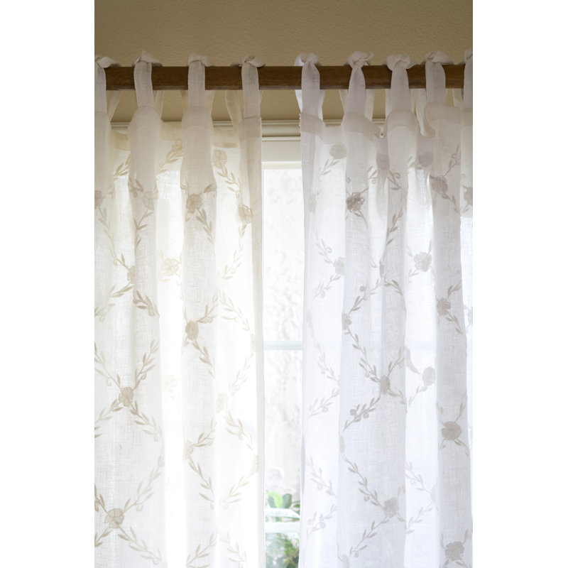 Trellis 100% Linen Sheer Single Curtain Panel, White, 42"W x 84"L