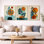 «Blue and Orange Bohemian Minimalist Geometric Plant - Abstract Botanical», art mural encadré 3 pièces