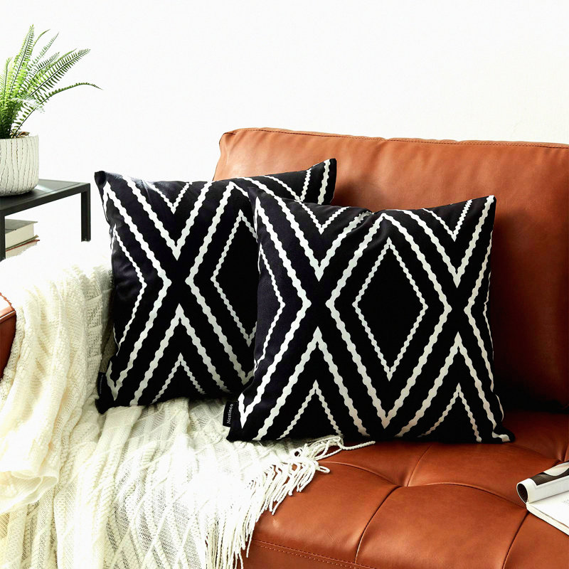 Boho Black Square Pillow Covers Set - Decorative Throw Pillow Covers for Sofa Couch Bed - Polyester Blend Home Decor