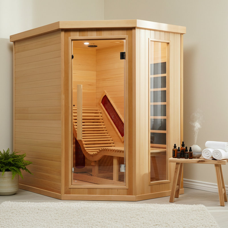 Smartmak® Far Infrared Sauna Room with Recliner, 1 Person Indoor Canadian Hemlock Sauna Room, Carbon Crystal Heating Panel and Heating Tubes, 7 Color Light, Oxygen Bar, Bluetooth Speaker (220V, 2300W)