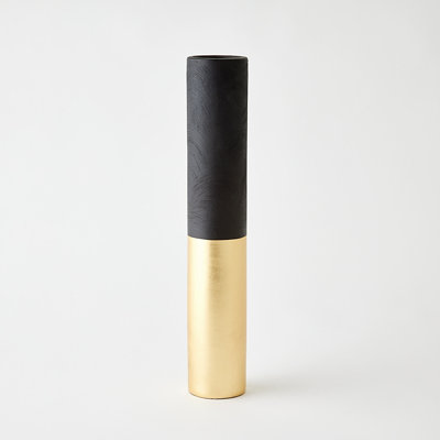 Collins Vase-Matte Black/Gold Metallic-Lg