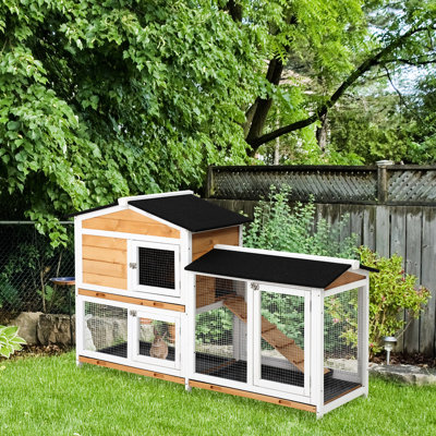 Yellow Rabbit Playpen - 2-Story Wooden Roof And Outdoor Run For 1-2 Cage With Ramp Middle Slide-Out Tray For