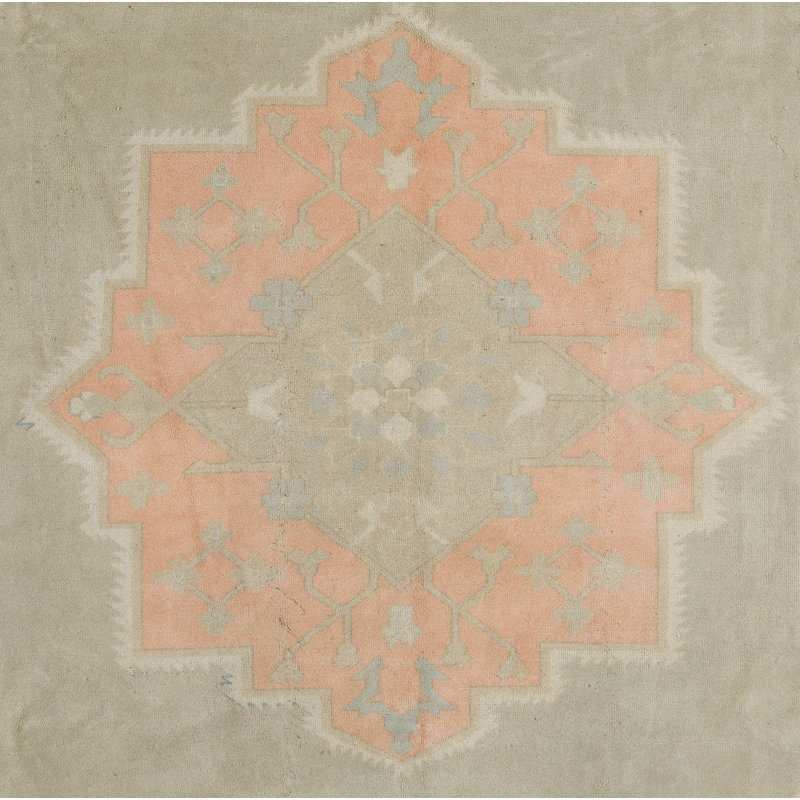 Tapis Oushak rétro fait à la main, 100% laine, teintures naturelles