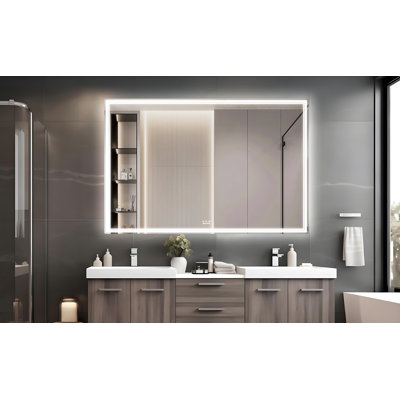 Miroir de salle de bain surdimensionné 60X40 à DEL, fixation murale, 3 modes de couleur, cadre en aluminium | Idée de cadeau