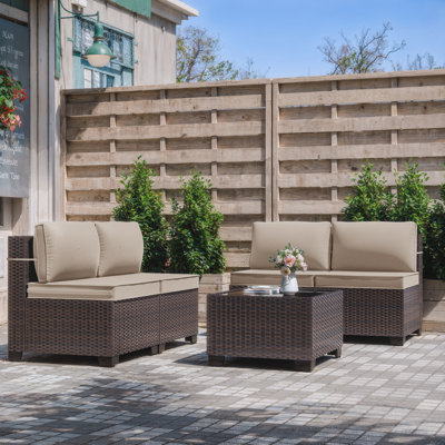 4-Person All-Weather Wicker Patio Conversation Sets With Cushions And Coffee Table