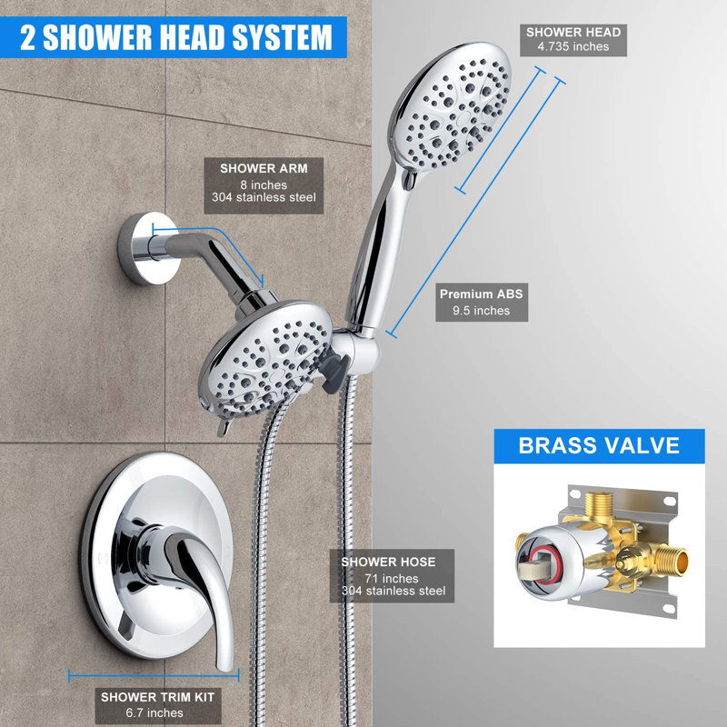 Système de douche complet avec valve brute, Chrome poli