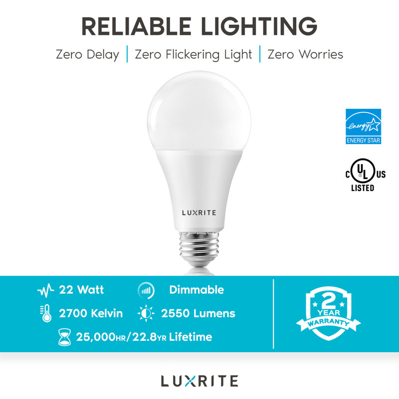22 watts (équivalent à 150 watts), DEL A21, ampoule à intensité variable, culot E26 / moyen (standard)