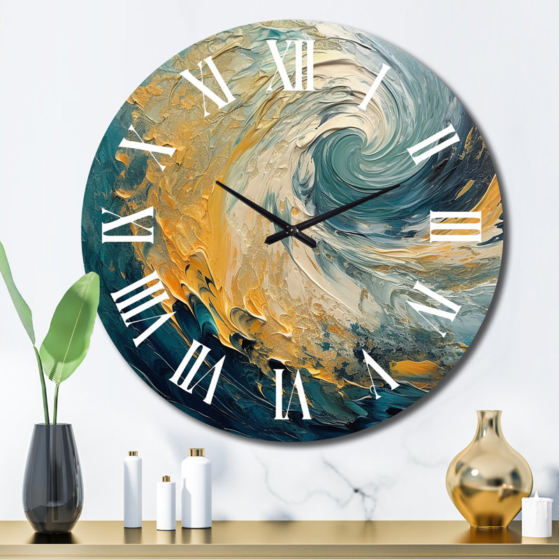 Horloge murale spirales abstraites Golden Ocean, Grand