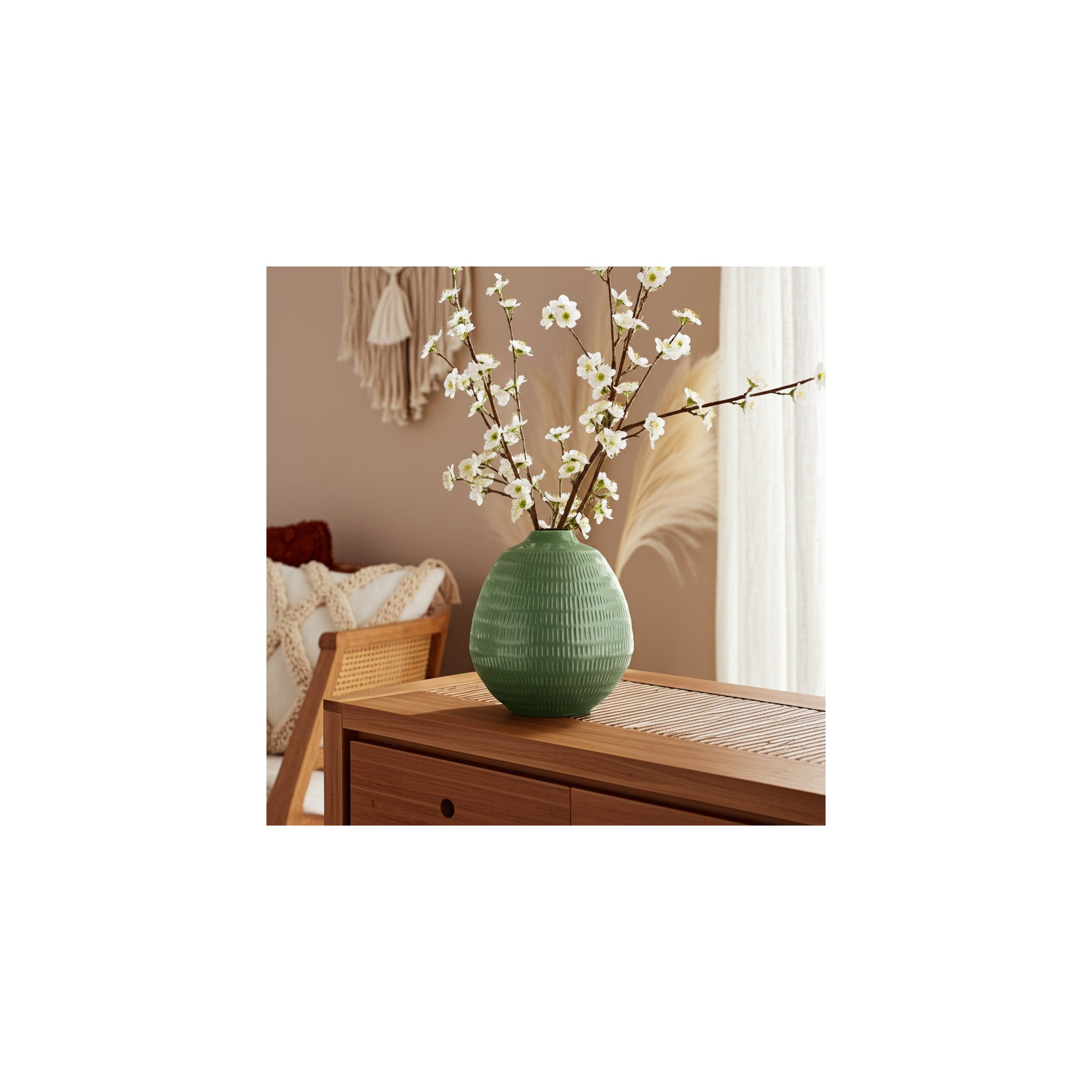 Evelia Ceramic Vase, 7" H x 7" W x 7" D, Dark Sage
