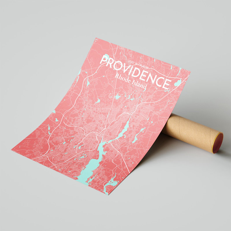 Providence, carte de la ville, impression, Rose / bleu pastel, H 20 po x l 16 po