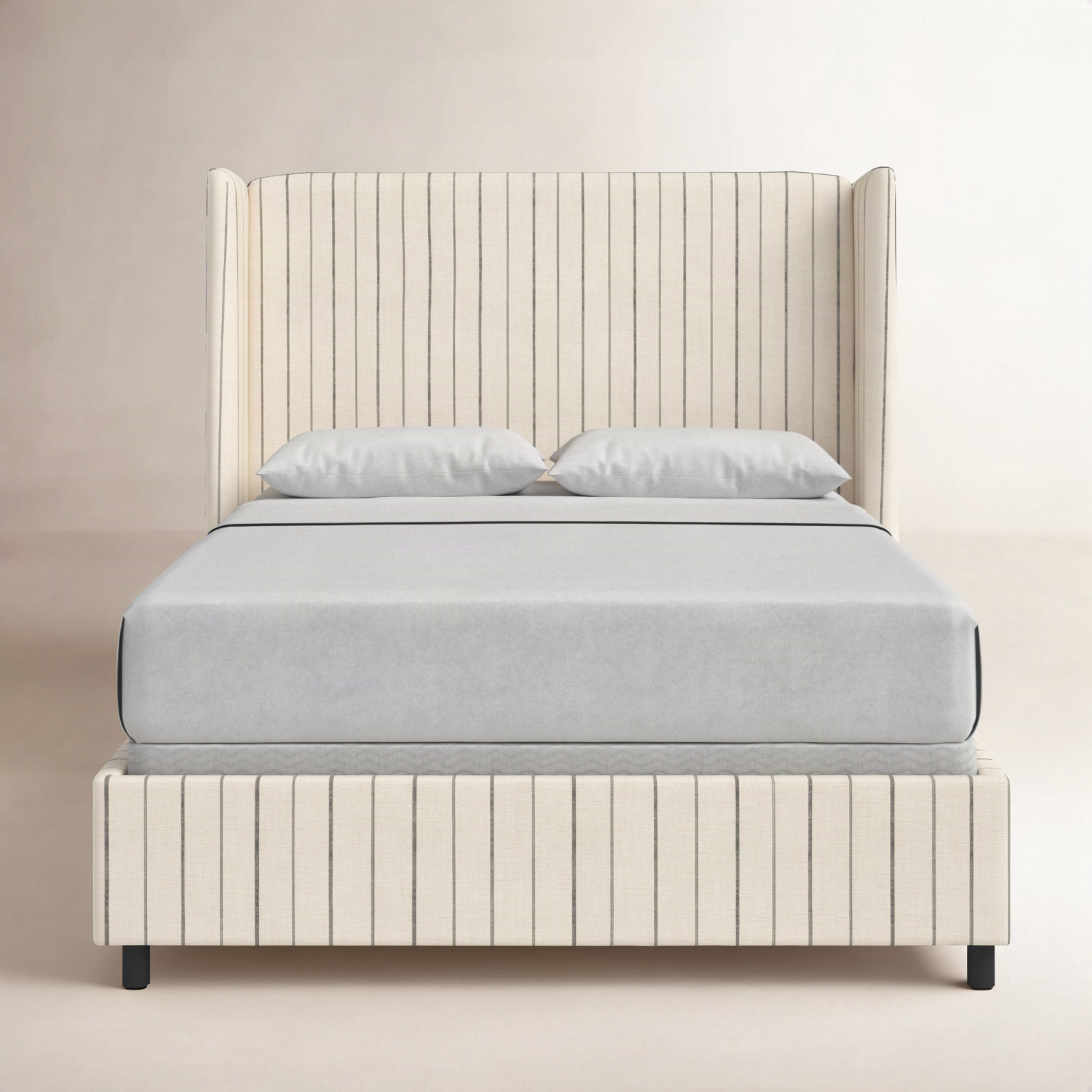 Tilly Upholstered Wingback Bed, California King, Fritz Charcoal Stripe