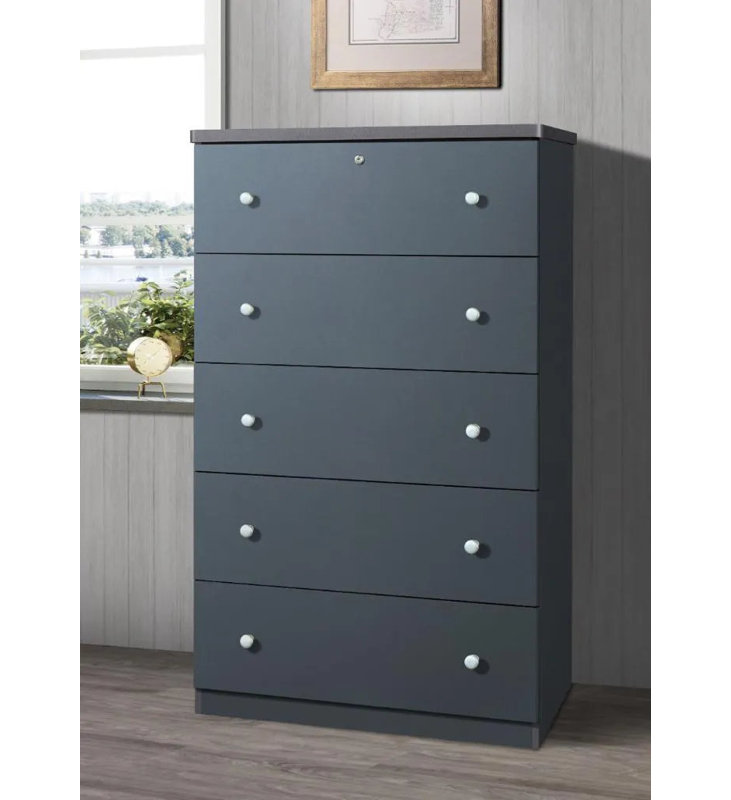 Commode 5 tiroirs Conroy, Gris