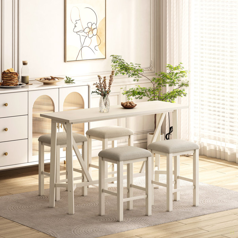 Ensemble de table de salle à manger moderne avec prises de courant, ensemble de table de bar avec tabourets rembourrés, Beige