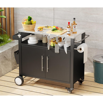 Two Door Outdoor Grill Cart with Patio Furniture Set An Outdoor Grill Table featuring Ample Storage. by Hokku Designs