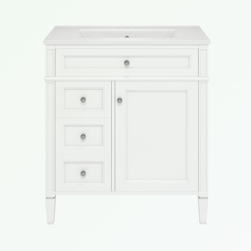 Bathroom Vanity with Top Sink, 2 Drawers and a Tip-out Drawer, White