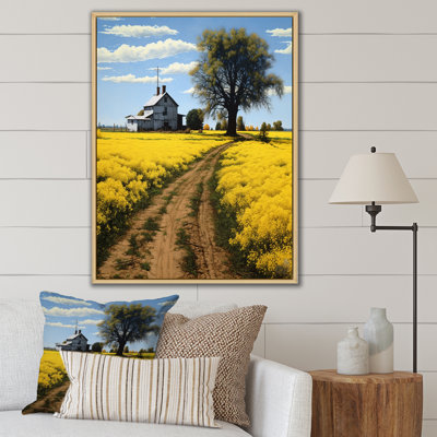 «Countryside Farm Road Yellow Spring Fields» sur impression sur toile