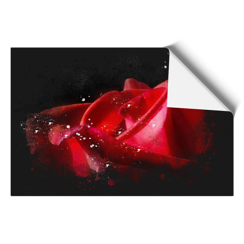 Red Rose Flower Paint Splash - Frameless Print, 30cm H x 42cm W x 0.1cm D