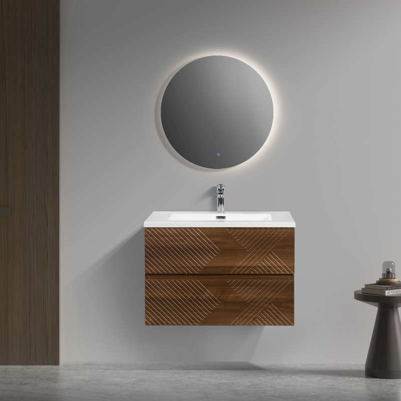 Abrem 30 po L x 19 po P 2 tiroirs Meuble-lavabo mural avec évier simple et Comptoir en Polymarbre blanc