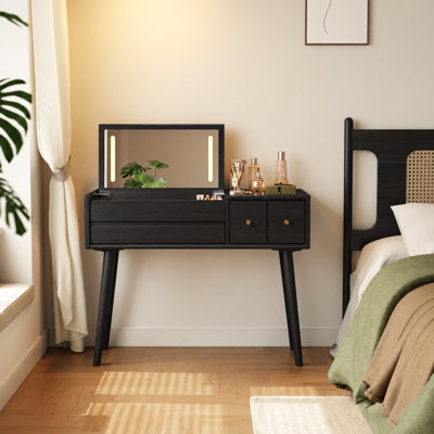 Anita Oliver Solid Wood Makeup Vanity with Flip Mirror and Lighting Modes