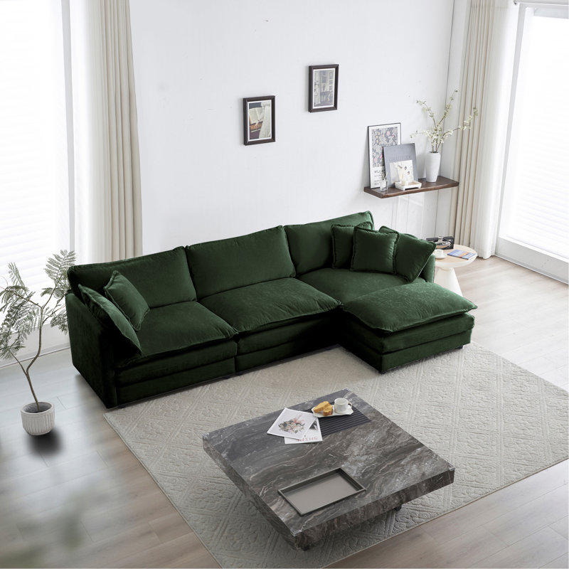 Canapé modulaire surdimensionné en L avec repose-pieds réversible en chenille verte Free Combination Comfy Upholstery, Vert