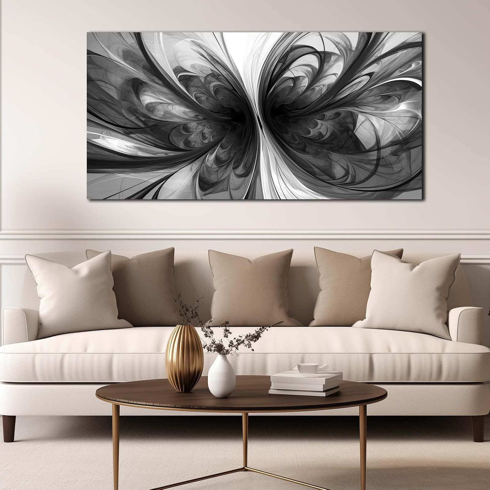 Brayden Studio Large Abstract Canvas Wall Art Living Room Black Art