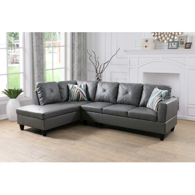 Glennia 97" Wide Faux Leather Left Hand Facing Sofa & Chaise by Ebern Designs