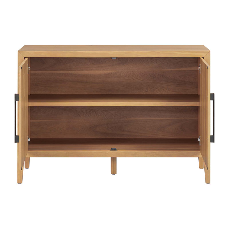 47.25-Inch Farmhouse Sideboard With Pine Veneer And 2 Doors,Retro Buffet With Adjustable Feet, Natural