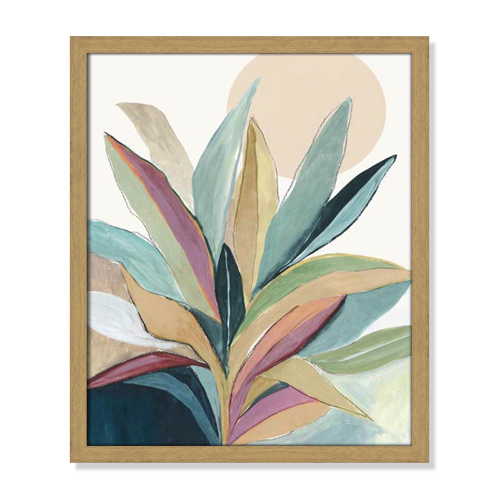Sunny Bright Leaves I by Asia Jensen, Natural Slim Unmatted Picture Framed, 19" H x 16" W x 0.75" D