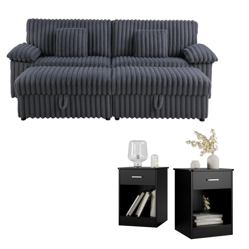 Ensemble de salon 6 pièces, canapé modulaire surdimensionné avec causeuse de 92 po avec 2 repose-pieds cachés et 2 tables de bout avec tiroirs