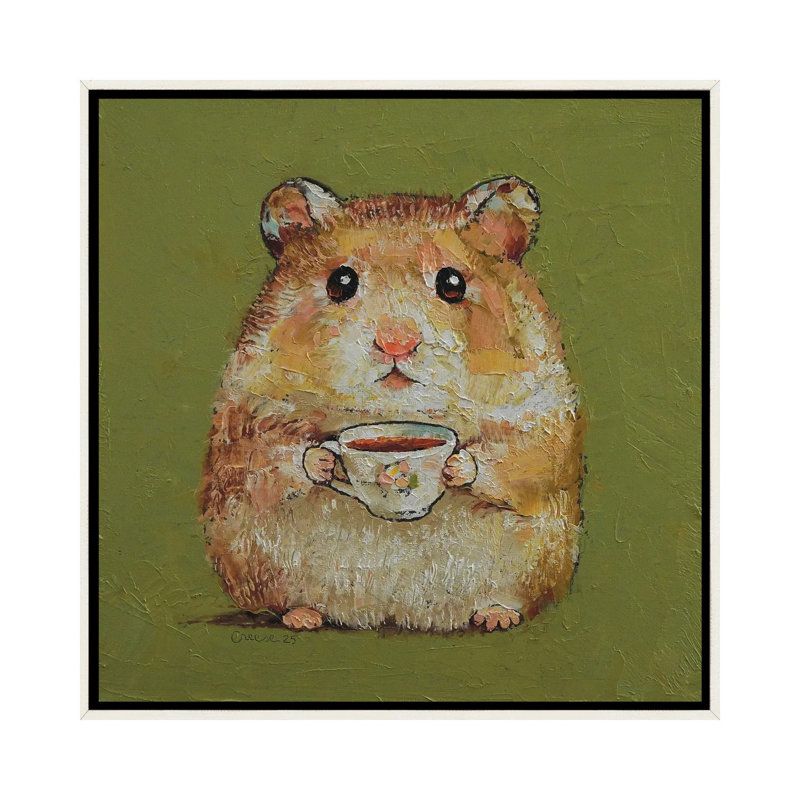 «Tea Shop Hamster», reproduction d'art sur toile encadrée, H 18 po x l 18 po, Blanc patiné