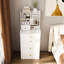 Meuble-lavabo multifonctionnel avec miroir à 3 températures de couleur, tabouret caché et 4 compartiments blancs pour l'organisation de la chambre à coucher Compact 31, tablettes de rangement sous le siège à densité moyenne