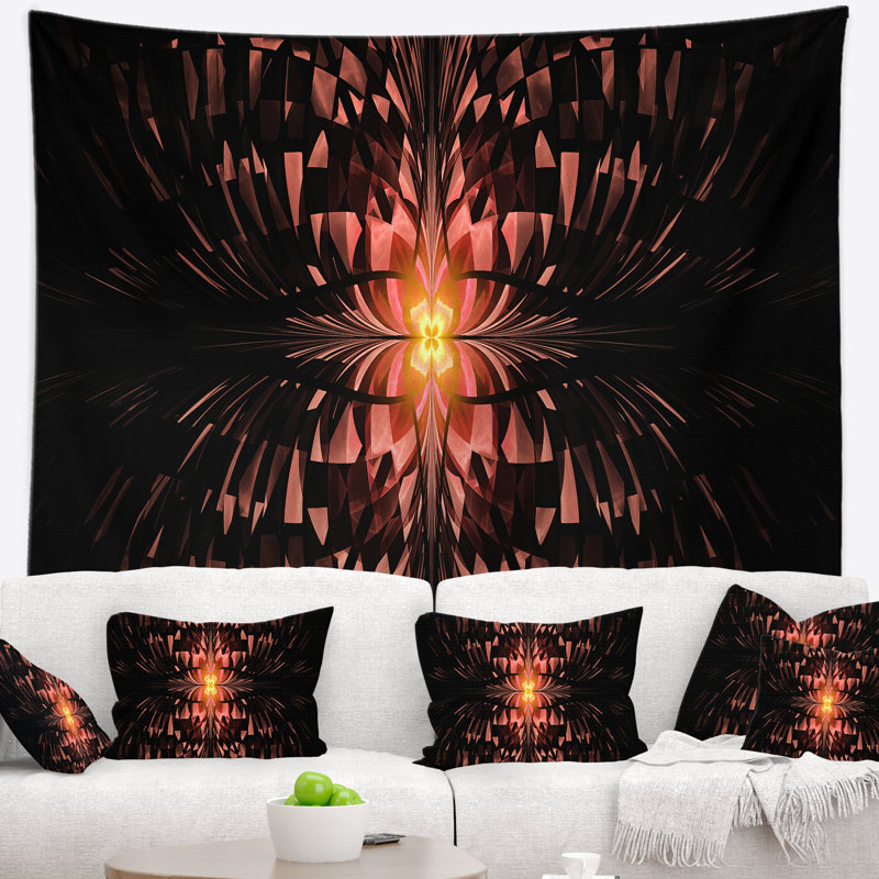 Motif de papillon brun abstrait sur tapisserie noir, H 50 po x l 60 po
