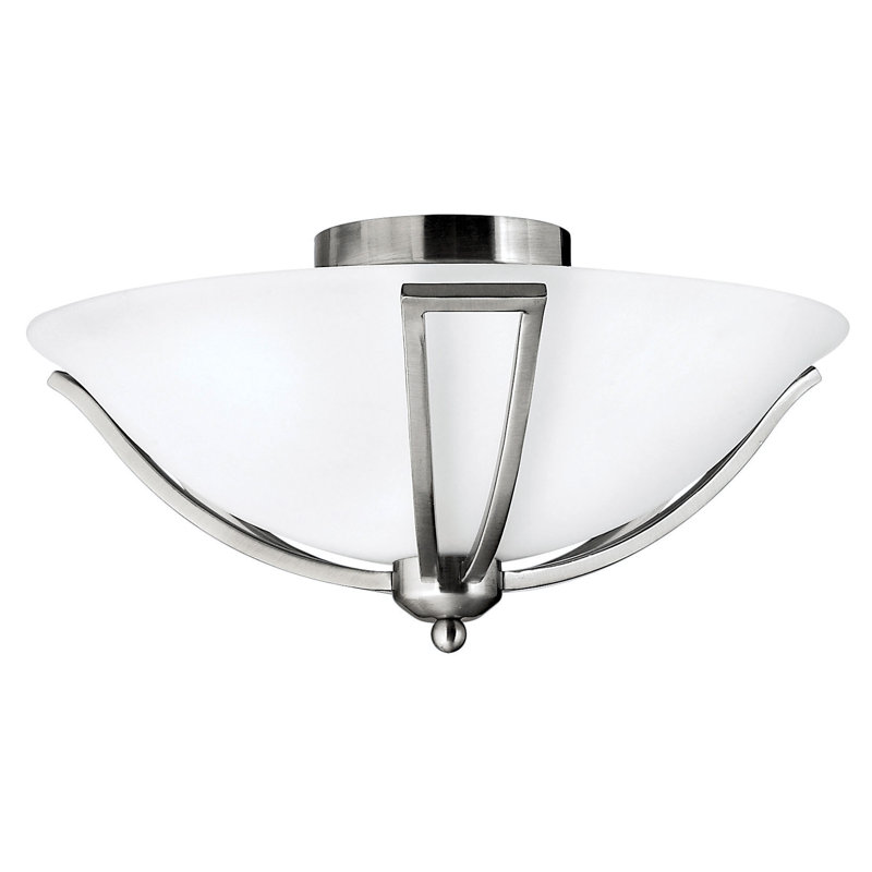 Bolla 2 - Light 16.8" Unique/Statement Bowl LED Semi Flush Mount, Brushed Nickel, Incandescent, Light Amber Seedy Glass