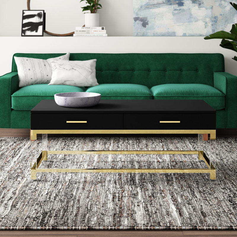 Table basse avec rangement Ungar, Noir, Doré