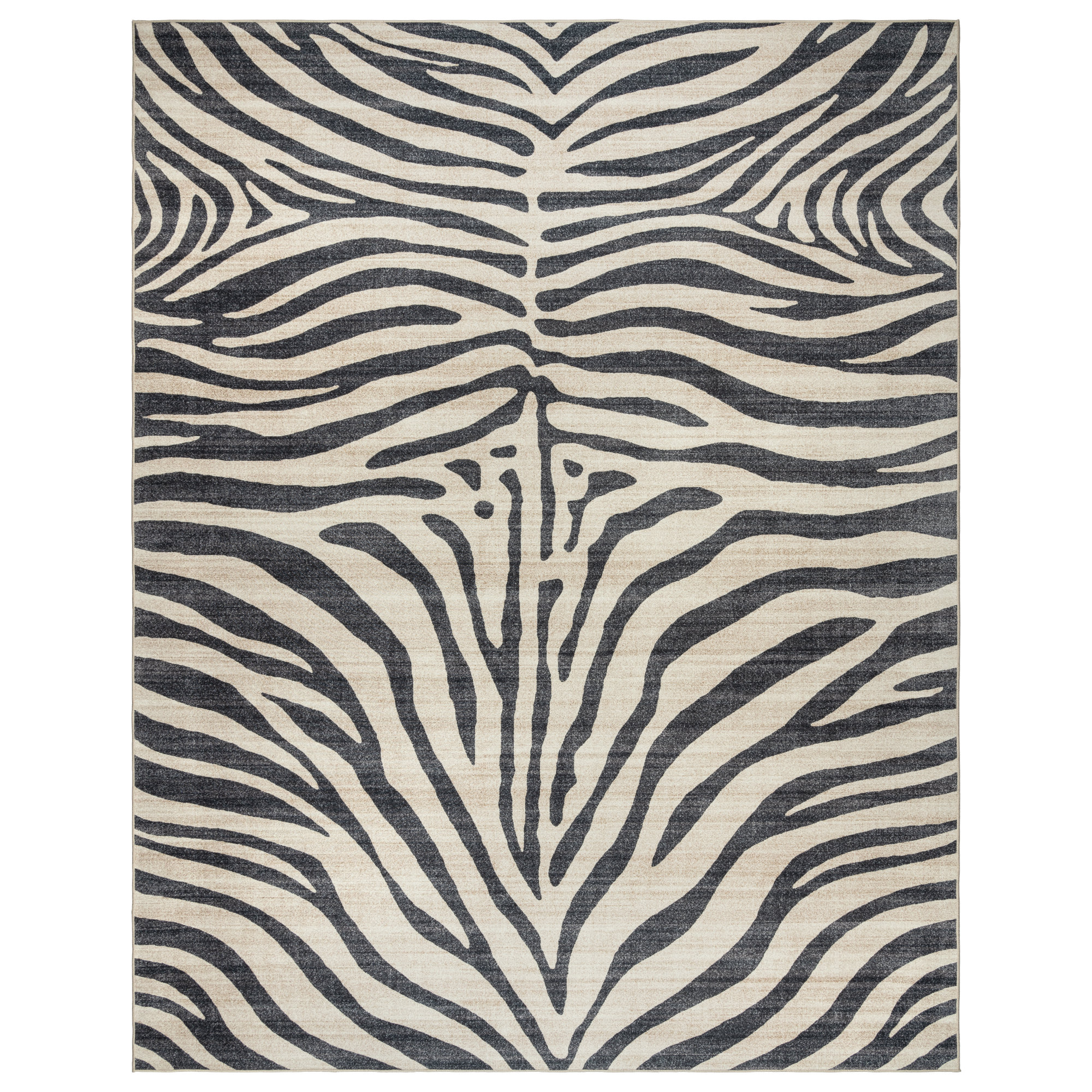 Samira Zebra Black Ivory Cream Modern Animal Print Washable Flat Pile Indoor Area Rug