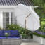 Parasol de terrasse d'extérieur 7 x 7 pi avec inclinaison, évent et parasol de table de marché avec volants à franges et volants Outsunny