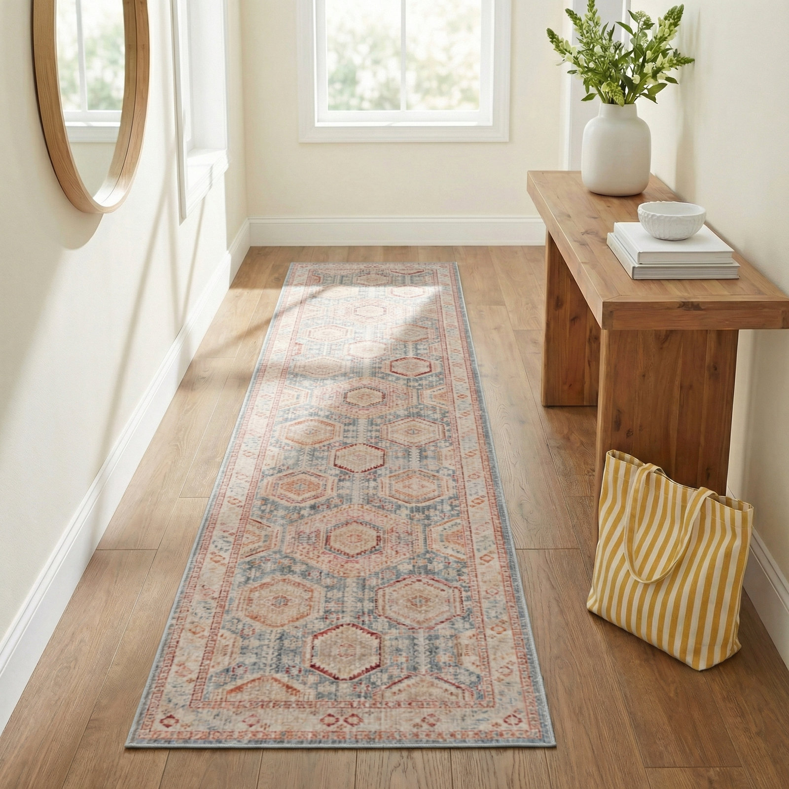 Whitney Blue Cream Oriental Rug, Runner 2'7" x 10'