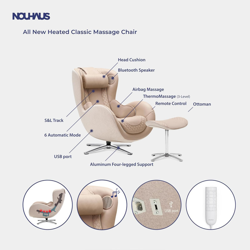 Fauteuil inclinable massant et massant avec repose-pieds, haut-parleur Bluetooth et chargeur intégré NEAUUS. Fauteuil de massage portatif Shiatsu