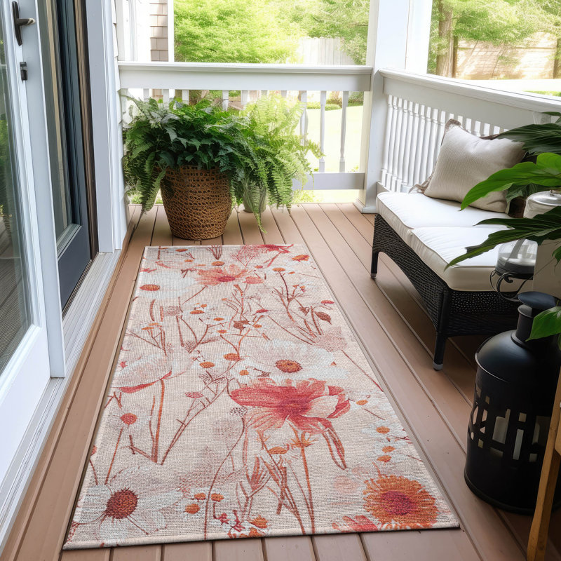 Machine Washable Indoor/Outdoor Claudian ACN1504 Salmon Rug, Runner 2'3" x 7'6"