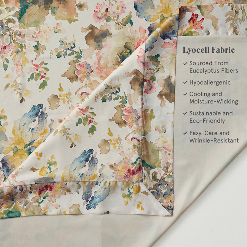 Eucalyptus Jardin Watercolor Floral Chic Casual 3 Piece Duvet Cover Set, King Duvet Cover + 2 King Shams