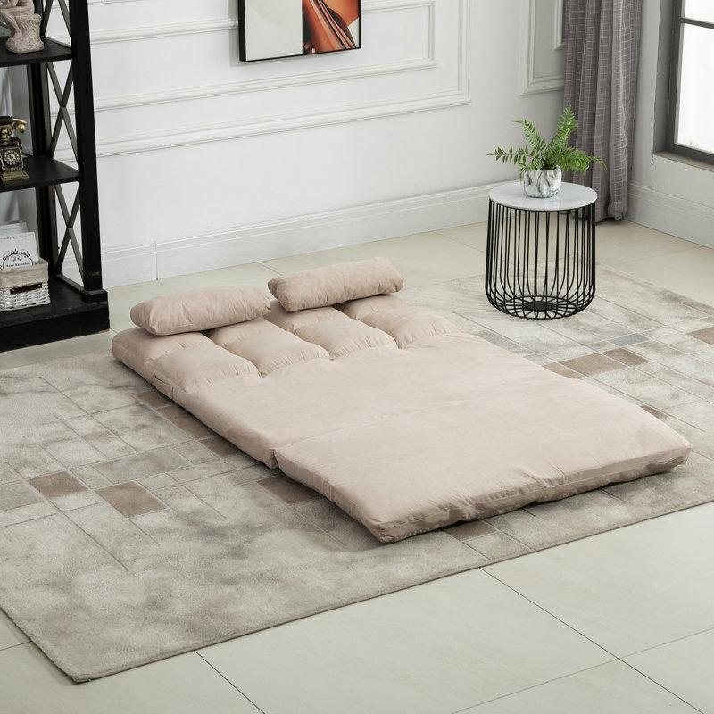 Chaise de lit convertible - pliante avec 2 coussins, réglable, beige, convertible au sol attrayant et peu encombrant, canapé en angle de repos, économie, pour de multiples situations