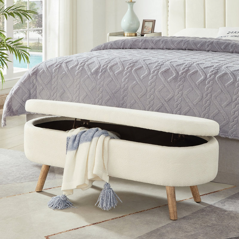 Banc de rangement avec repose-pieds Boucle, Ivoire ivoire
