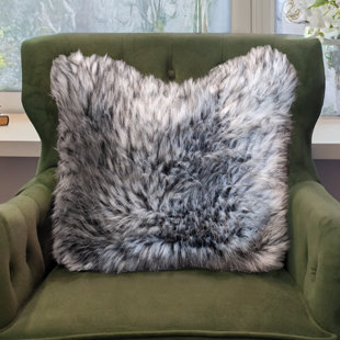 Thomas Collection® Variegated Gray Wolf Faux Fur Pillow